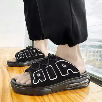 Мужские повседневные тапочки на мягкой подошве высотой 5 см, летние тапочки из искусственной кожи на воздушной подушке, уличные легкие тапочки, модные шлепанцы 39 чёрный