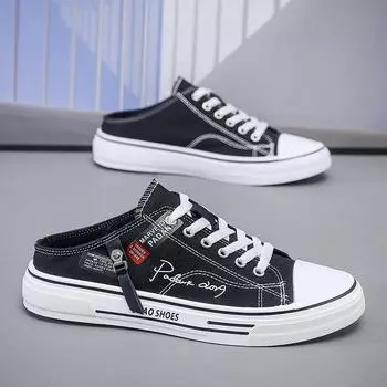 Мужские повседневные тапочки. Удобная обувь для ходьбы на толстой подошве. Модные полуботинки с закрытым носком для мужчин. Дышащие универсальные мокасины. 39 чёрный