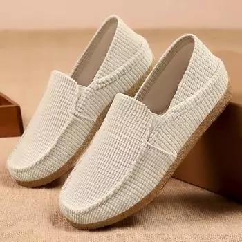 Мужские повседневные тканевые туфли-лодочки. Дышащие парусиновые лоферы без шнуровки. Туфли-лодочки на плоской подошве. Легкие прогулочные туфли. Удобная рабочая парусиновая обувь для мужчин. 39