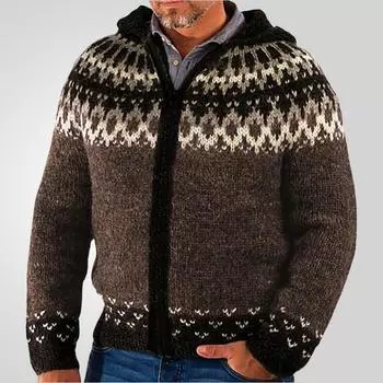 Мужские повседневные толстовки с капюшоном, свитера, кардиганы, вязаные свитера на молнии, кардиганы с длинными рукавами, свитера для мужчин, открытая передняя часть, осень-зима, вязаная куртка с капюшоном, верхняя одежда M темно-коричневого