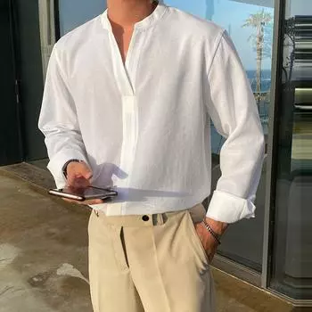 Мужские повседневные топы с длинным рукавом и V-образным вырезом 4XL