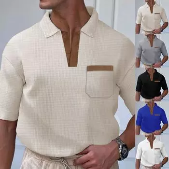 Мужские повседневные топы с короткими рукавами, мужские летние дышащие топы с короткими рукавами и V-образным вырезом L чёрный