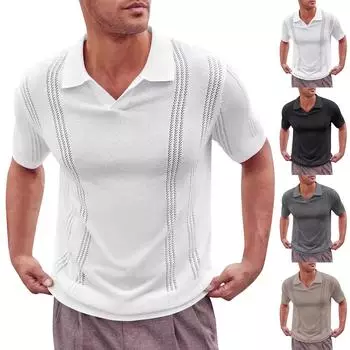 Мужские повседневные топы с короткими рукавами, мужские летние дышащие трикотажные изделия с короткими рукавами и V-образным вырезом L чёрный