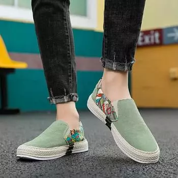 Мужские повседневные туфли 2024 года, новые повседневные туфли из дышащего парусинового материала с плоским дном, модные и удобные, вулканизированные 39 чёрный