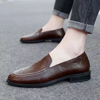 Мужские повседневные туфли без застежек из натуральной кожи, мужские мокасины ручной работы, дышащие туфли для вождения, удобные туфли для лодок 6.5
