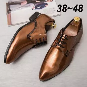 Мужские повседневные туфли из лакированной кожи, золотые туфли-дерби, оксфорды, платье для вечеринки, ночного клуба, красные туфли для свадьбы, стильные деловые туфли, туфли на плоской подошве 38