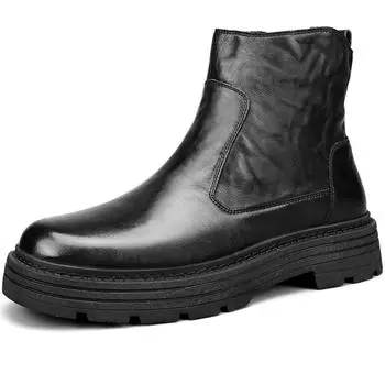 Мужские повседневные туфли из натуральной кожи в стиле ретро с высоким берцем и толстой подошвой, ботильоны 38 чёрный