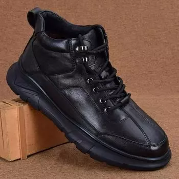 Мужские повседневные туфли из натуральной кожи с высоким берцем: Нескользящая, толстая подошва, теплая бархатная подкладка, идеально подходит для зимы и отдыха на открытом воздухе 40