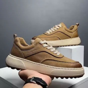 Мужские повседневные туфли из натуральной кожи на шнуровке в стиле ретро – стильная осенне-зимняя обувь на плоской подошве 43 чёрный