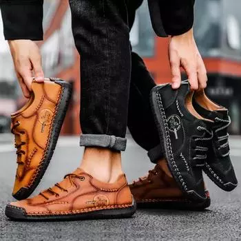 Мужские повседневные туфли из натуральной резиновой кожи большого размера, сшитые вручную, свадебные туфли на мягкой подошве 38-48 38 чёрный