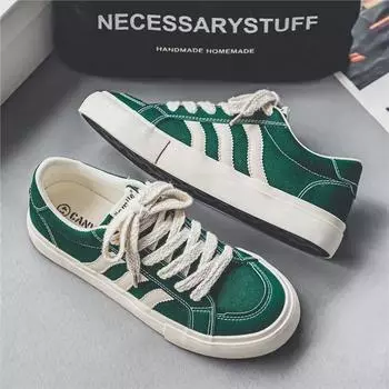 Мужские повседневные туфли из зеленой парусины на толстой подошве - модные универсальные студенческие спортивные кроссовки осени 2023 года 40 зелёный