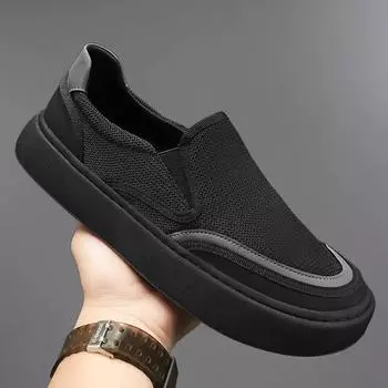 Мужские повседневные туфли на плоской подошве, модные летние кроссовки с мягкой подошвой, сетчатые, дышащие, мужские, новые, удобные, уличные мокасины Zapatillas 39 чёрный