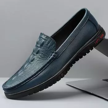 Мужские повседневные туфли на плоской подошве с узором под крокодила, нескользящие мужские туфли без застежек, простые элегантные туфли для вождения, мокасины 38