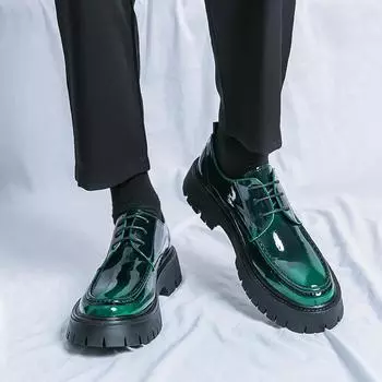 Мужские повседневные туфли на толстой подошве из кожи со шнуровкой, черного цвета, универсальный стиль, для вечеринок, свадеб, для отдыха на природе, для мужчин, хит продаж, повседневная обувь 38 чёрный