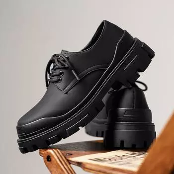 Мужские повседневные туфли с круглым носком Модный уличный стиль Отдых на природе Деловая вечеринка Офис Молодежная обувь для ходьбы на толстой подошве 38 чёрный