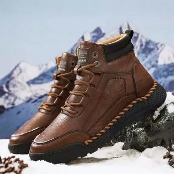 Мужские повседневные туфли с высоким берцем, плюшевые туфли ручной работы, повседневная обувь на осень и зиму, большие размеры 39-46 39 темно-коричневого