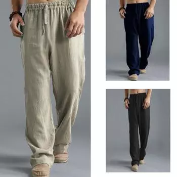 Мужские повседневные удобные брюки Дышащие брюки Свободные брюки из хлопка и льна больших размеров 5XL