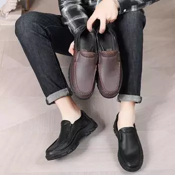 Мужские повседневные удобные топсайдеры из натуральной коровьей кожи в деловом стиле, мягкие лоферы, обувь для пожилых людей 48 чёрный