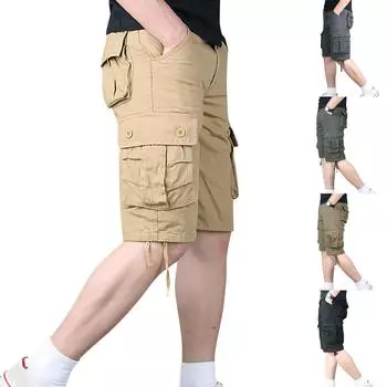 Мужские повседневные укороченные брюки со средней талией и несколькими карманами, уличные прямые брюки, шорты, брюки 33