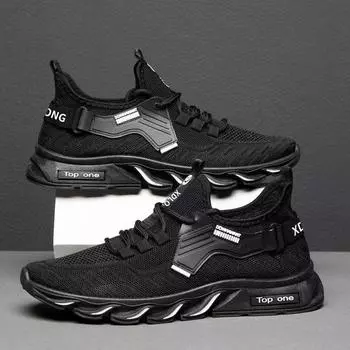 Мужские повседневные весенне-осенние дышащие кроссовки с мягкой подошвой и противоскользящей тканью 44 чёрный