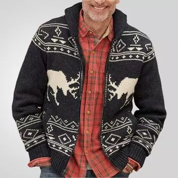 Мужские повседневные винтажные свитера, кардиганы, вязаные свитера на молнии, кардиганы с длинными рукавами, свитера для мужчин с открытым передом, осенне-зимняя вязаная куртка, верхняя одежда M чёрный