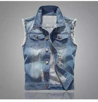 Мужские повседневные винтажные жилеты больших размеров, джинсовый жилет без рукавов 6XL чёрный