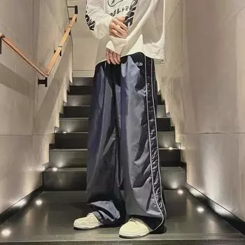 Мужские повседневные водонепроницаемые брюки в полоску - весна и лето в гонконгском стиле, модные свободные, функциональные прямые штурмовые брюки для активного отдыха 2XL тёмно-синий