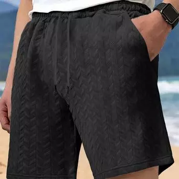 Мужские повседневные жаккардовые шорты, летние шорты с эластичной талией на кулиске и карманами, уличная одежда для повседневной носки S чёрный