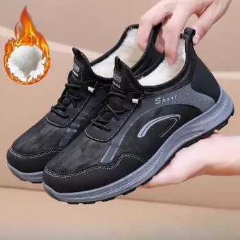 Мужские повседневные зимние теплые кроссовки с подкладкой из искусственного меха, короткие ботинки, нескользящие, для тренировок, ходьбы, для мужчин, удобные ботинки на шнуровке для снегоходов 38 чёрный