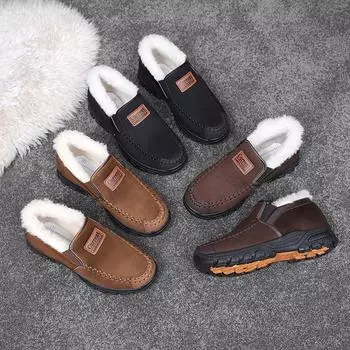 Мужские повседневные зимние теплые рабочие прогулочные туфли с подкладкой из искусственного меха, нескользящие мокасины, кроссовки, удобные короткие ботинки, легкие ботильоны для мужчин 39 чёрный