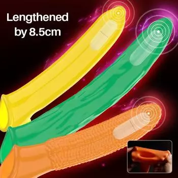 Мужские презервативы с рукавом для пениса, сильная вибрация, необычные овощи, удлинитель пениса, презервативы one size