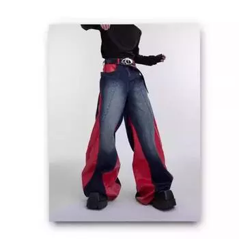 Мужские прочные расклешенные джинсы в стиле ретро – свободный крой, осенний уличный стиль XL чёрный