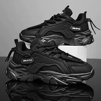 Мужские прочные туфли на толстой подошве для прогулок на свежем воздухе, путешествий, нескользящие прочные туфли на платформе для активного отдыха в любое время года 39 чёрный