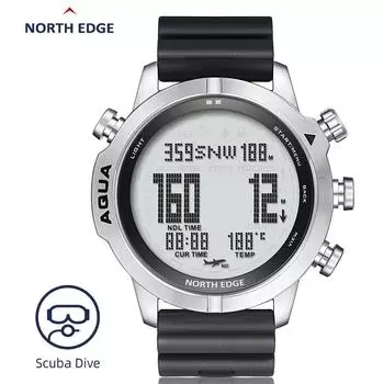 Мужские профессиональные компьютерные часы для дайвинга NORTH EDGE Scuba Diving NDL (Нет времени для деко) Часы для дайвинга 50M Альтиметр Барометр Компас чёрный