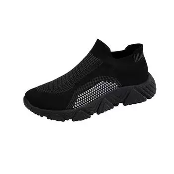 Мужские прогулочные туфли без шнуровки, нескользящие дышащие легкие спортивные теннисные кроссовки для бега в тренажерном зале, путешествий, бега 36 чёрный