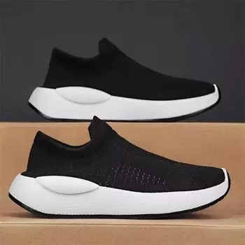 Мужские прогулочные туфли без шнуровки, нескользящие дышащие легкие кроссовки, спортивные теннисные кроссовки для бега в тренажерном зале, путешествия, беговые вязаные кроссовки для мужчин 39 чёрный