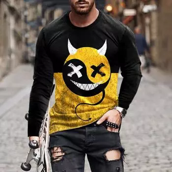 Мужские простые футболки, спортивная одежда, осенний топ с круглым вырезом и длинным рукавом, мужская весенняя футболка больших размеров с 3D-принтом S