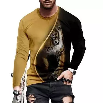 Мужские простые футболки, спортивная одежда, весна-осень, круглый вырез, длинный рукав, мужская футболка больших размеров с принтом животных 3D S