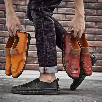 Мужские простые мокасины ручной работы, обувь для вождения, удобная повседневная обувь на плоской подошве, кожаная обувь больших размеров для мужчин, большие размеры EU: 39 чёрный