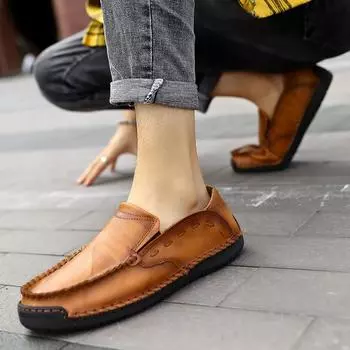 Мужские мокасины ручной работы, обувь для вождения, удобные туфли на плоской подошве, повседневная обувь, широкие кожаные туфли для папы, большие размеры EU: 39 чёрный