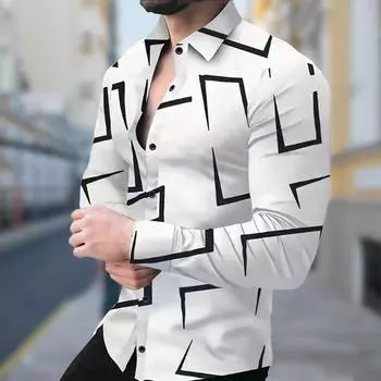Мужские простые рубашки с длинным рукавом с принтом в виде блоков, повседневные кардиганы, новые праздничные модные рубашки с пуговицами XS белый