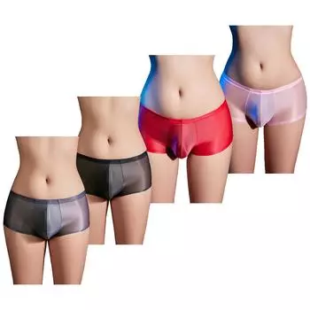 Мужские прозрачные трусы-боксеры из блестящей эластичной ткани с низкой посадкой и контурным мешочком. Нижнее белье. Подарок на День святого Валентина. Романтичная ночная одежда. One Size