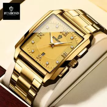 Мужские прямоугольные простые спортивные кварцевые часы с подарочной коробкой, водонепроницаемые часы с календарем на открытом воздухе