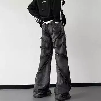 Мужские прямые брюки-клеш из денима Four Seasons с содержанием хлопка и средней посадкой на талии M чёрный