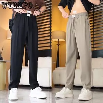 Мужские прямые брюки, модные корейские свободные брюки, повседневные драпированные мешковатые широкие брюки, мужская уличная одежда M чёрный