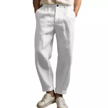 Мужские прямые брюки, однотонные повседневные брюки, дышащие, свободного кроя, с укрепленными карманами для повседневной носки, путешествий, работы L белый