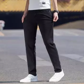 Мужские прямые черные джинсы премиум-класса из эластичной ткани на весну и осень 29 серый/чёрный