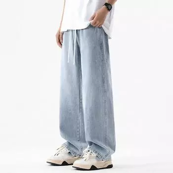 Мужские прямые джинсы, повседневные свободные винтажные джинсы с поясом 3XL