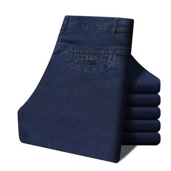 Мужские прямые джинсы с высокой талией, эластичные свободные джинсовые брюки, весенне-осенние повседневные джинсы для папы среднего возраста, джинсовые брюки 31