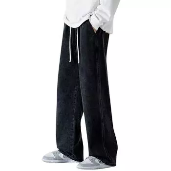 Мужские прямые джинсы, свободные широкие брюки S чёрный